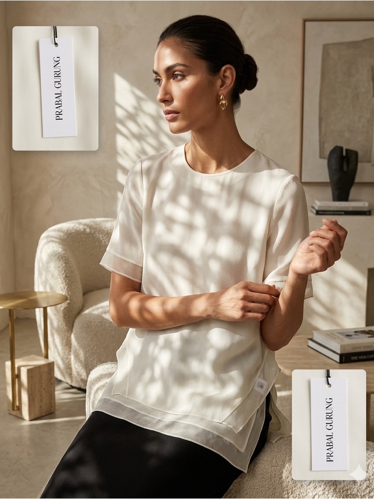 Prabal Gurung Ivory Layered Short-Sleeve Silk Top